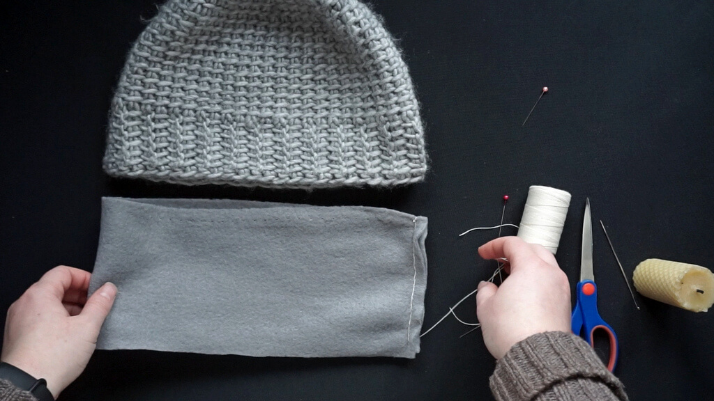 How to line a crochet beanie with fleece 10 11 Lining a beanie with fleece inserting the lining 1