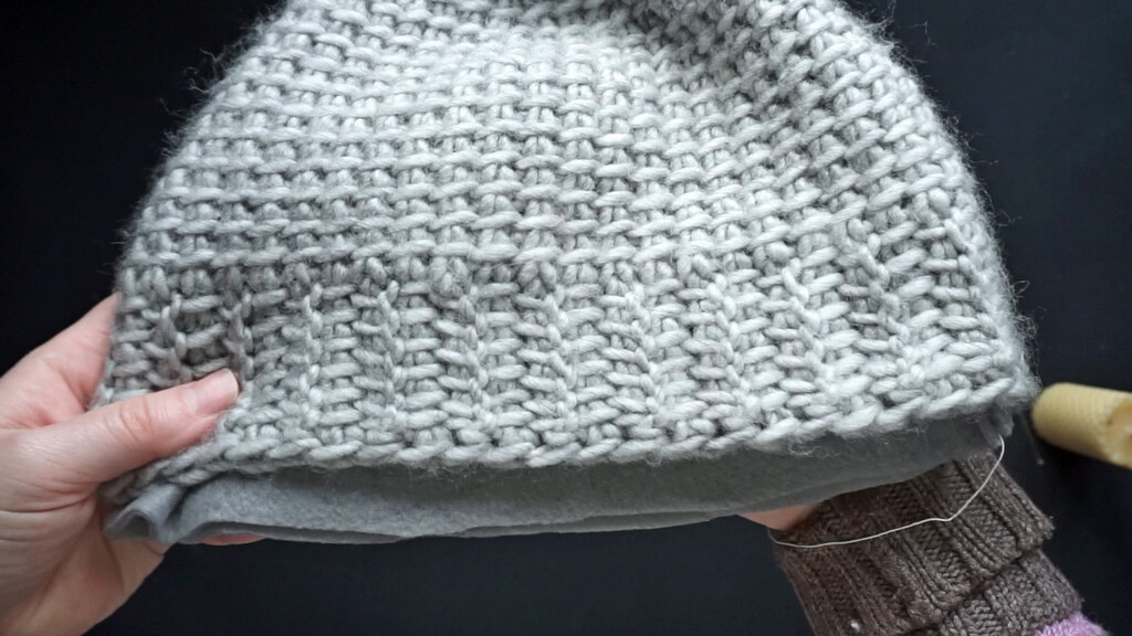 How to line a crochet beanie with fleece 12 Leaving the seam allowance towards the bottom.