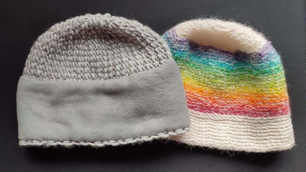 How to line a crochet beanie with fleece 32 A lined and an unlined beanie inside out