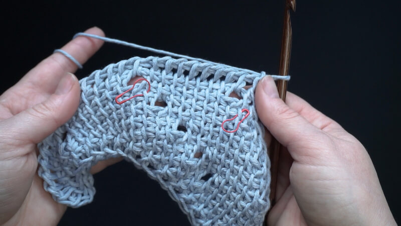 Tunisian crochet asymmetrical rounded triangle shawl tutorial 13 Tunisian Crochet kyanite shawl - after Row 8 of the pattern repeat