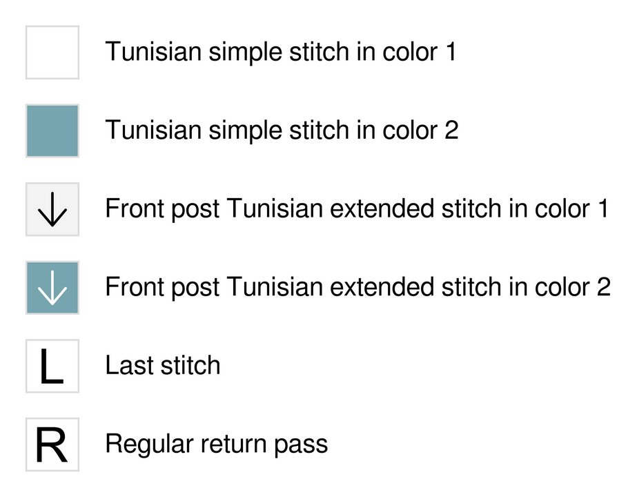 Free wavy mosaic Tunisian crochet pattern 4 Wavy mosaic Tunisian crochet washcloth legend