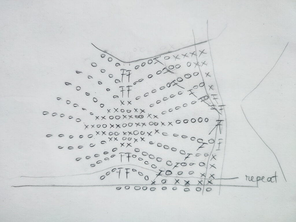 Designing a crochet pattern - my entire process 8 chart drawn by hand