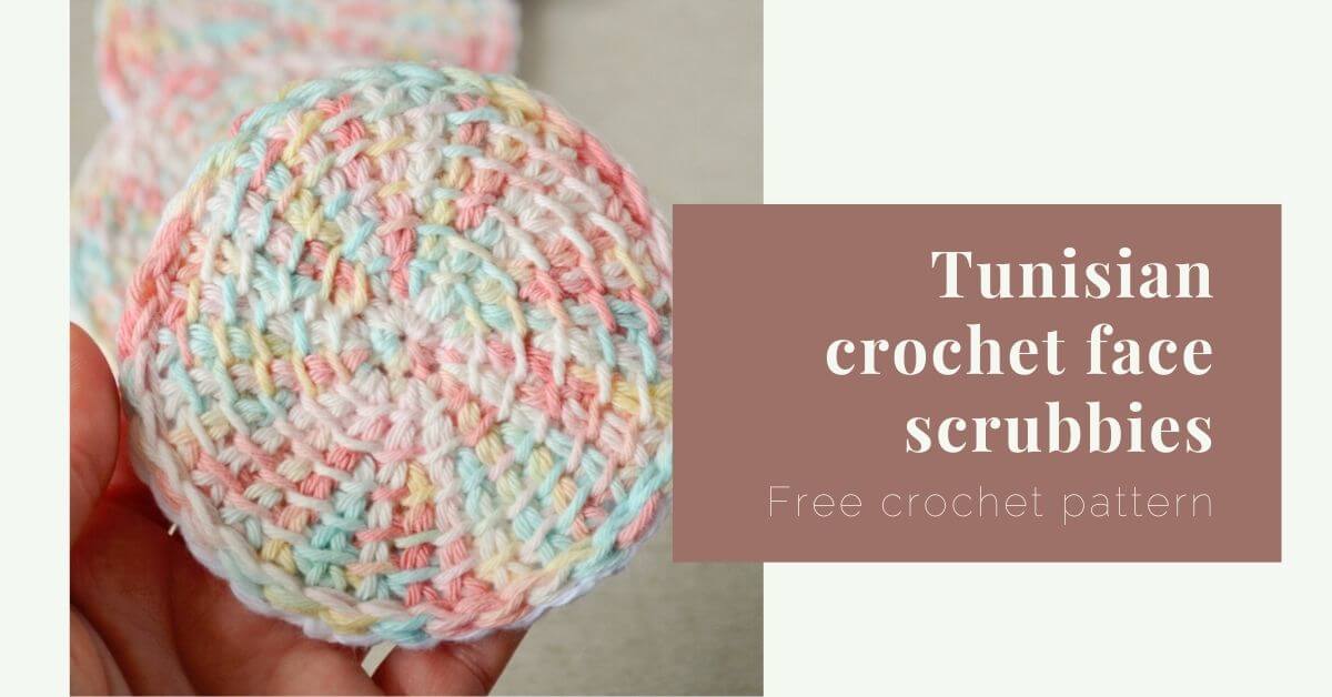 Tunisian crochet face scrubbies free crochet pattern cover