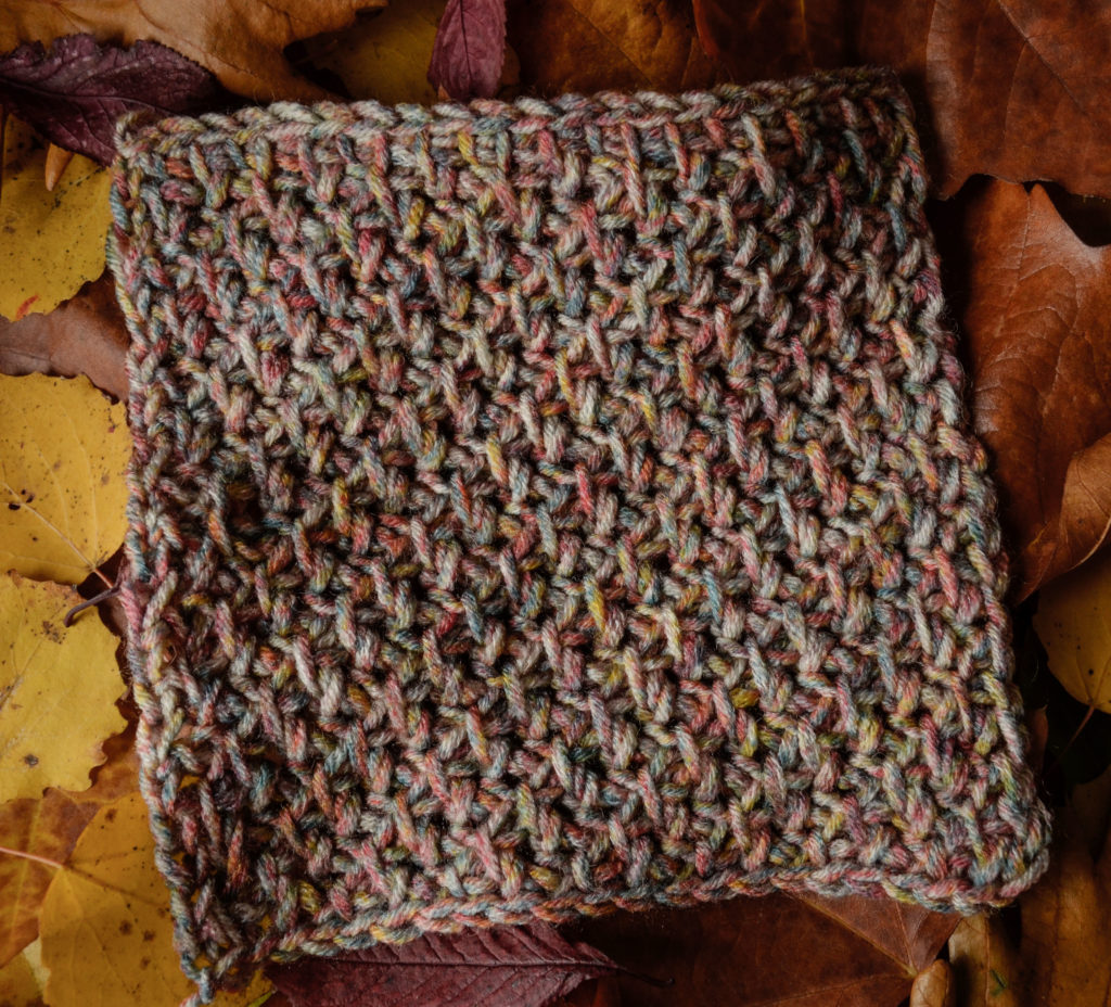 Asparagus stitch square -Tunisian crochet in variegated yarn