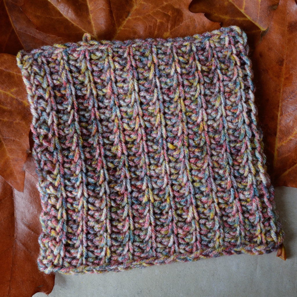 Tunisian crochet blanket square made with the rib stitch