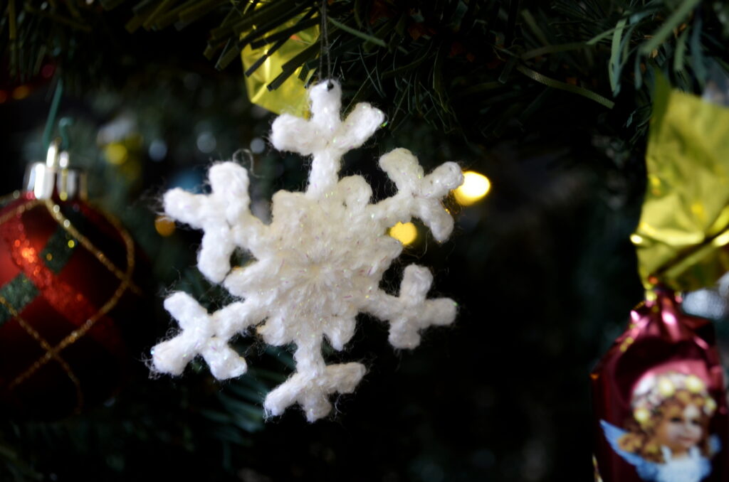 acrylic snowflake slightly stiffened with PVA glue