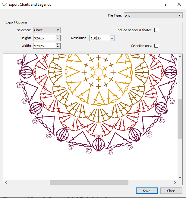 Crochet Charts export dialog example