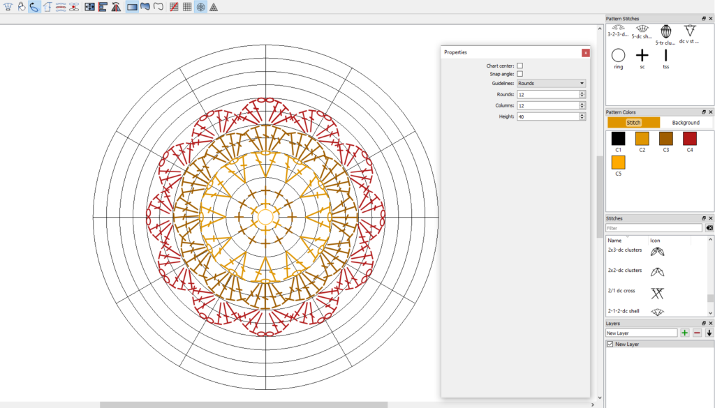 Crochet Charts changing properties of the round or radial grid