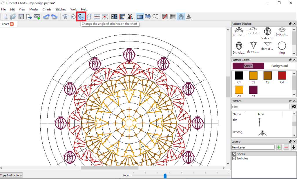 Crochet Charts placing stitches on the round grid