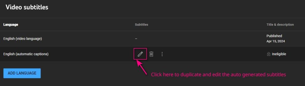 Duplicate and edit auto captions on Youtube