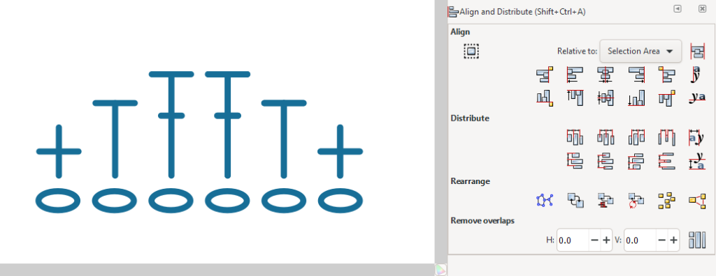 Several crochet symbols aligned in Inkscape