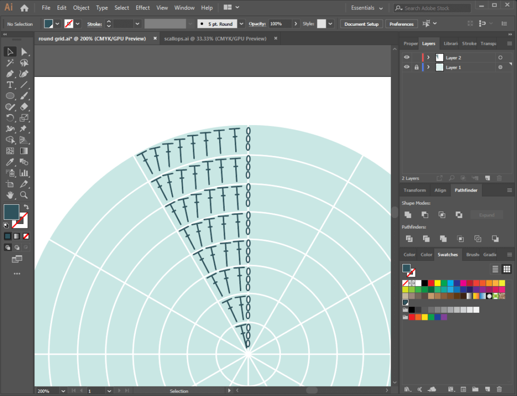 Illustrator wedge of stitches on round grid