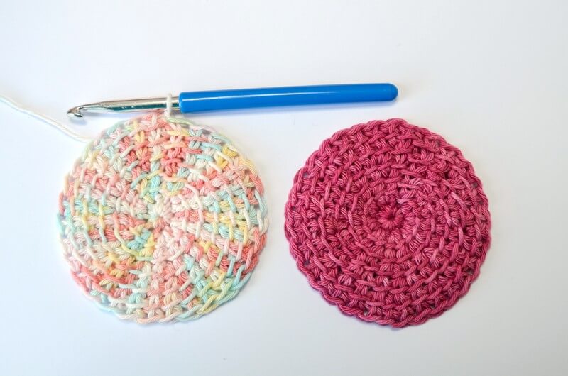 Tunisian crochet face scrubbies two pieces ready to be sewn together