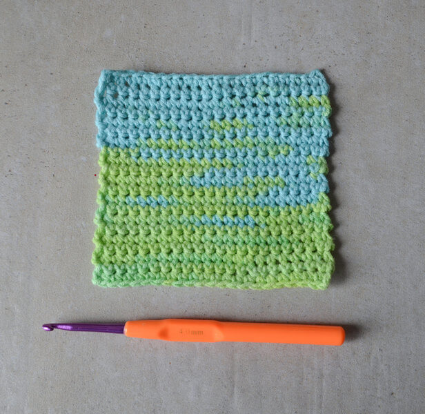 Regular crochet sample with 4 mm hook next to it