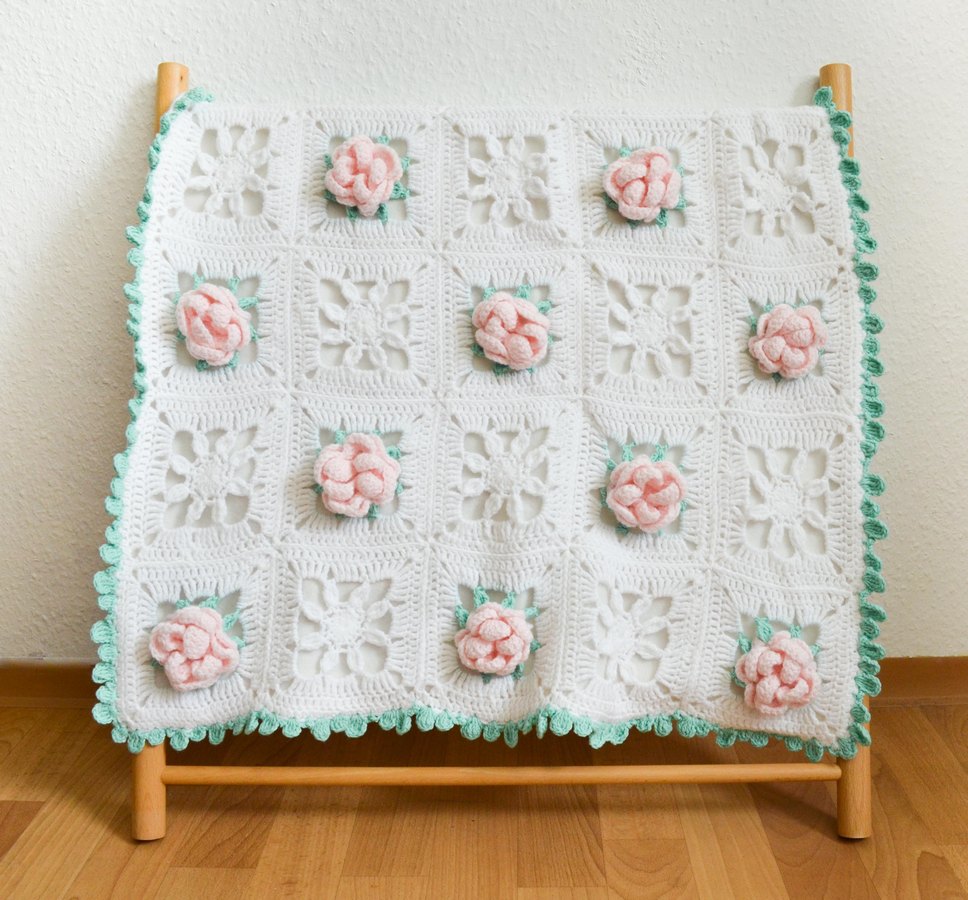 Dear Peony flower granny square blanket-5