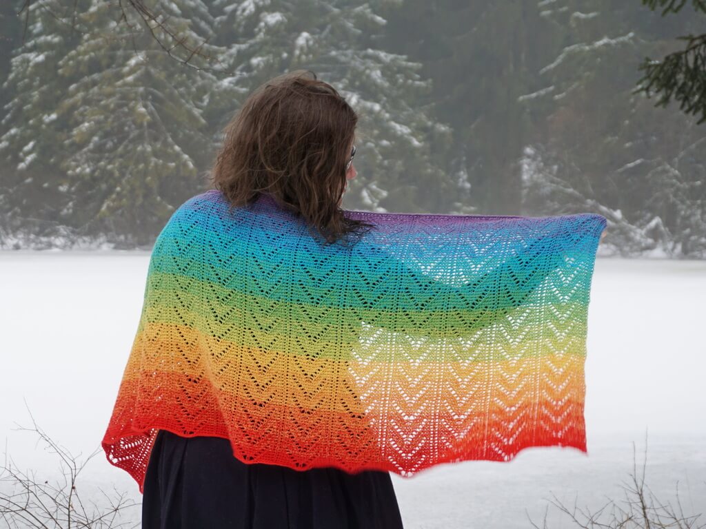 Tunisian crochet lace shawl pattern - rainbow wrap 4