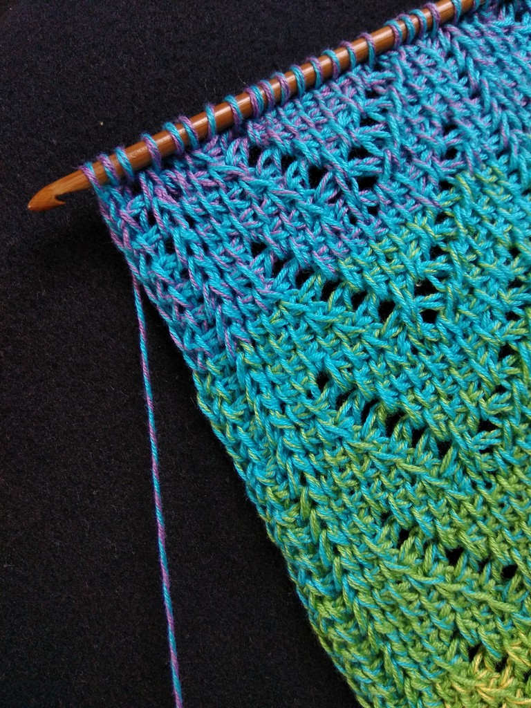 WIP Rainbow love Tunisian crochet lace shawl pattern 3