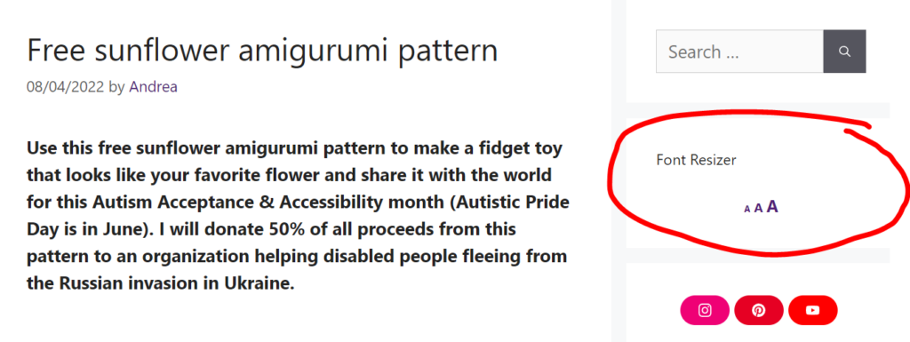Example of how to make digital products more accessible - A snapshot from a previous post on this blog, with the font resizer plugin highlighted