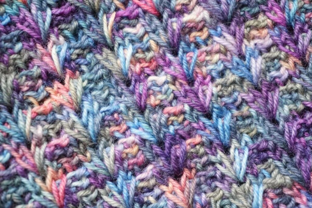 wild violets tunisian crochet cowl close up of stitches 2