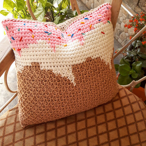 Double Scoop Throw Pillow Tunisian crochet pattern Morines shop