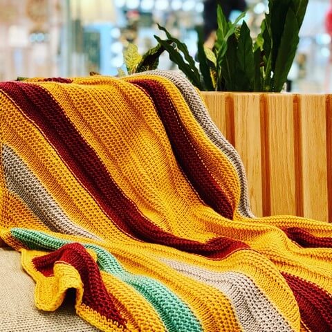 Mustard and Co Tunisian crochet blanket pattern Exquisite Crochet UK