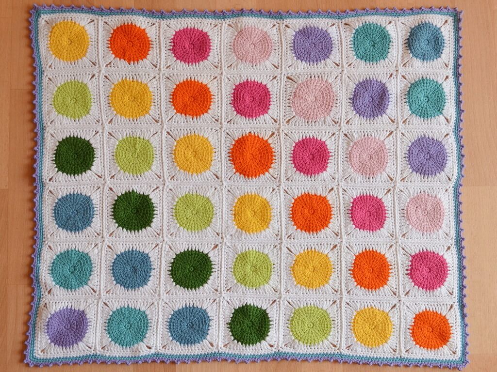 Dots Tunisian crochet baby blanket pattern 3