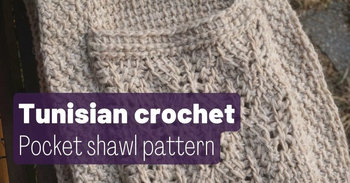 Cover Cozy pinecones Tunisian crochet pocket shawl pattern Andrea Cretu jpg