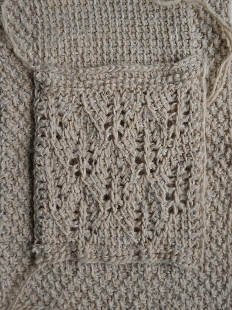 Tunisian crochet pocket shawl pattern Cozy pinecones sewing the pocket