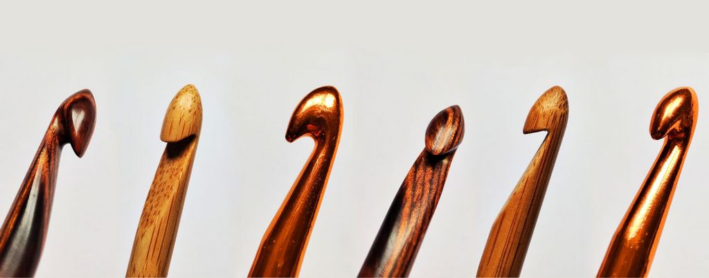 Tops of various Tunisian crochet hooks and regular crochet hooks