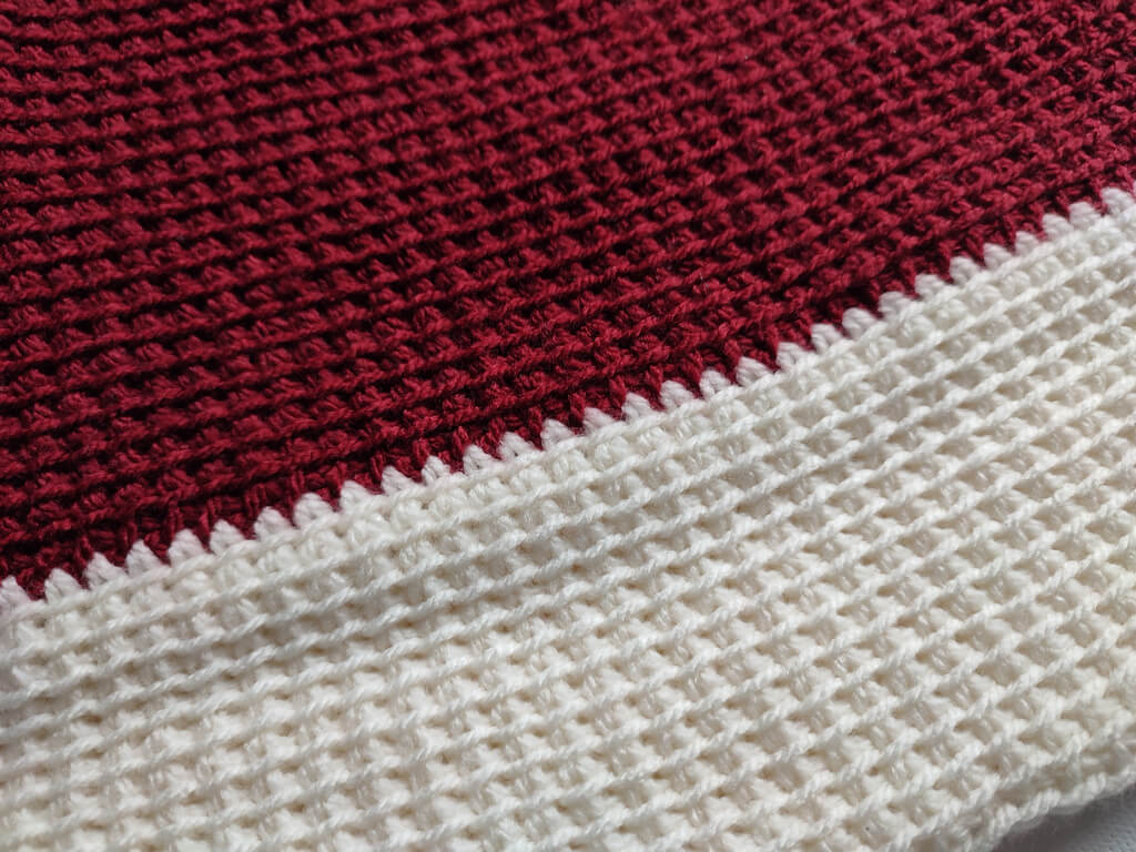 Close up of brim of Santa hat