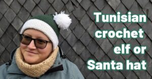 Cover photo Tunisian crochet Elf hat or Santa hat