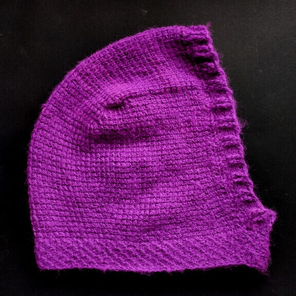 Purple Tunisian crochet balaclava sideways edited