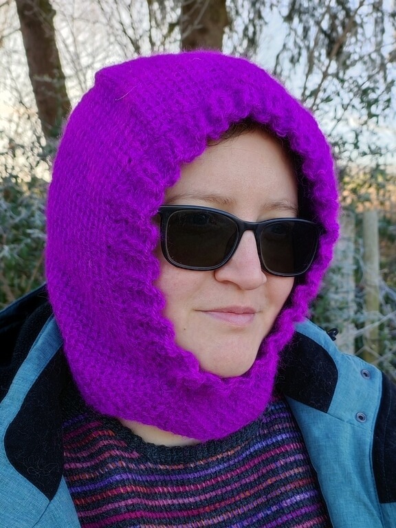 Purple Tunisian crochet balaclava